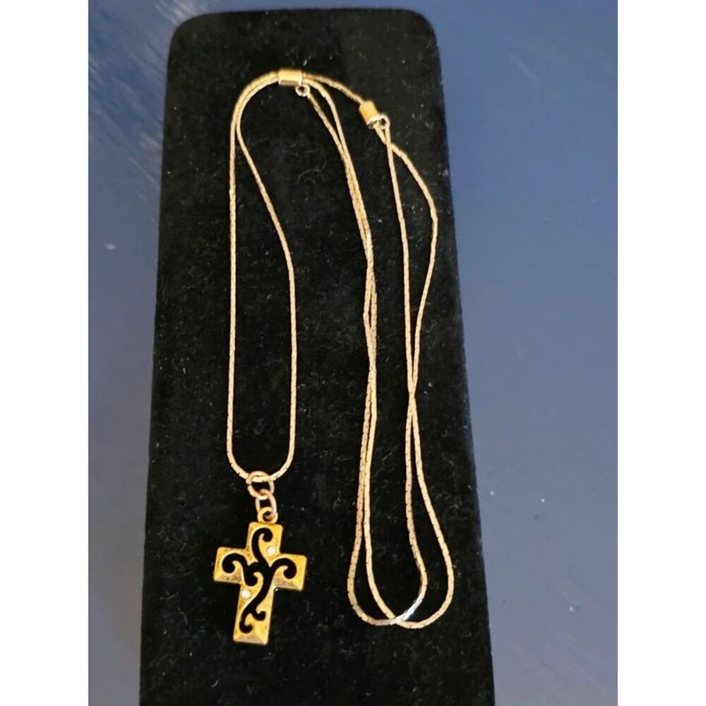 Vintage Italian Gold Cross Filigree with Adjustable Sliding Chain Necklace